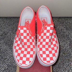 Vans slip on checkerboard. Fiery coral/ white. Size 7 womens